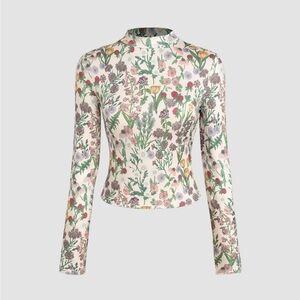 Cider Cream and Pink Fitted Blouse with Mandarin Collar